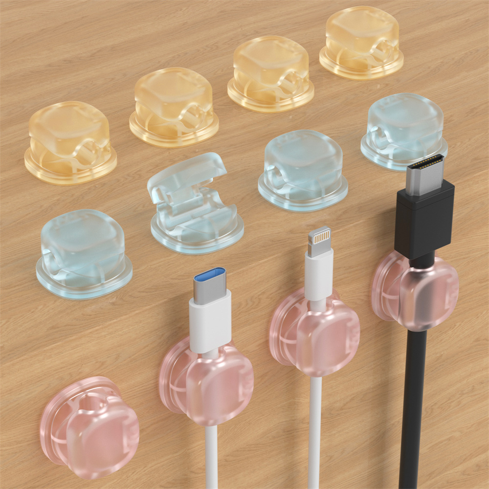 Desk Cable Clip - ที่เก็บสายแม่เหล็กโปร่งใส 3 สี, ที่เก็บสายข้อมูล, ที่เก็บสายชาร์จโทรศัพท์บนโต๊ะ, คลิปหนีบสายชาร์จ,
