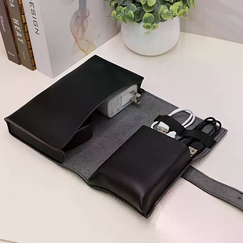 Tech Accessories Storage - กระเป๋าจัดระเบียบอเนกประสงค์หนัง PU 1 ชิ้น - กล่องใส่อุปกรณ์อิเล็กทรอนิกส์แบบพกพาสำหรับสายเคเบิล,