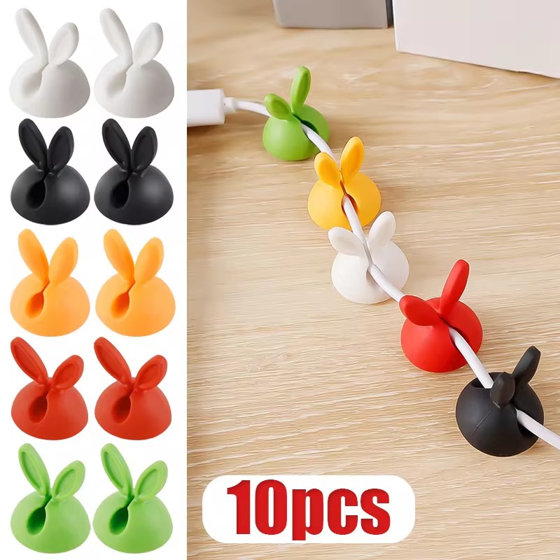 Desk Cable Clip - สายคล้องหูกระต่ายน่ารักสายชาร์จแผงหน้าปัดรถยนต์ตั้งโต๊ะแบบหนีบตัวจัดระเบียบสายคล้องหูกระต่ายที่จับที่ม้วนหู