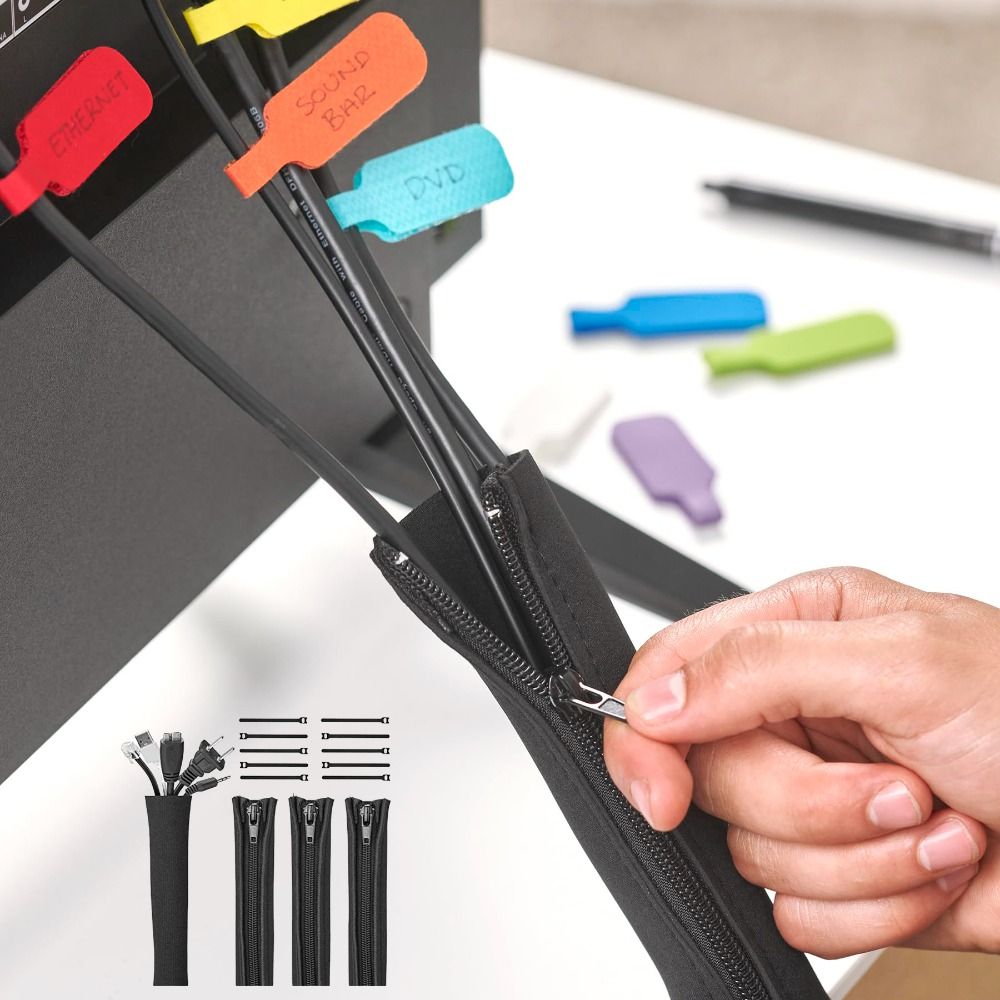 Cable Sleeve Neoprene - ปลอกจัดการสายเคเบิล ปลอกนีโอพรีนสำหรับจัดระเบียบสายเคเบิลคอมพิวเตอร์และเครือข่าย พร้อมซิปป้องกันสายไฟ