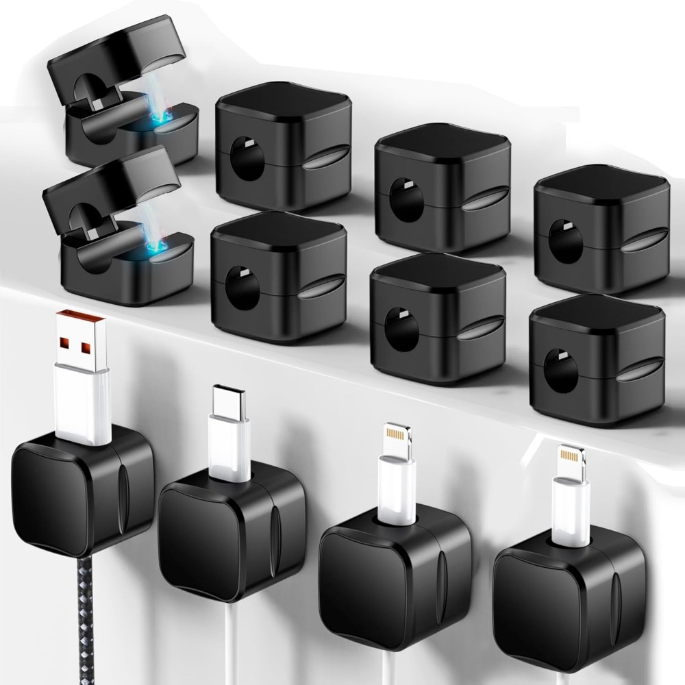 Desk Cable Clip - คลิปหนีบสายแม่เหล็กสำหรับจัดการสายไฟ: ชุด 12 ชิ้น สำหรับโต๊ะทำงาน รถยนต์