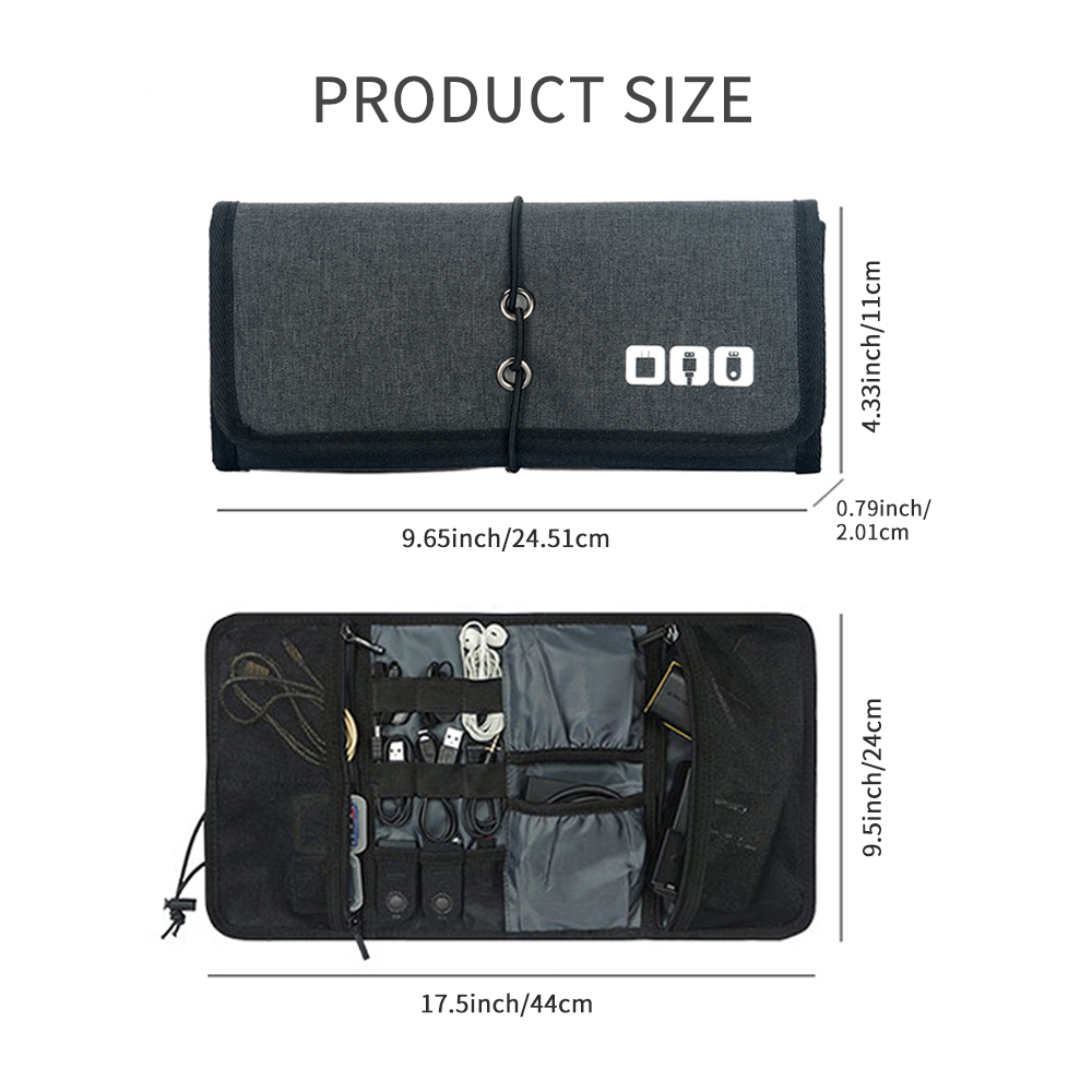 Tech Accessories Storage - กระเป๋าจัดเก็บสายเคเบิลสำหรับใช้ในบ้าน | กระเป๋าเก็บอุปกรณ์อิเล็กทรอนิกส์แบบม้วนเก็บได้ สำหรับสาย USB, ที่ชาร์จ