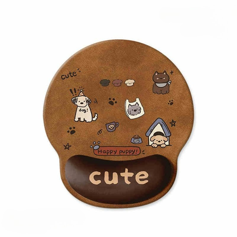 Keyboard Wrist Pad Leather - แผ่นรองเมาส์ลายการ์ตูนน่ารัก พร้อมที่รองข้อมือรูปลูกสุนัข 2in1 แผ่นรองเมาส์สำหรับสาวๆ ป้องกันข้อมือ รองรับการใช้งานคีย์บอร์ดในตัว