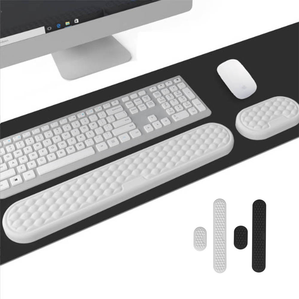 Keyboard Wrist Pad Leather - แผ่นรองเมาส์พร้อมที่รองข้อมือ เมมโมรี่โฟม PU คืนตัวช้า ฐานกันลื่น ลายคลื่นน้ำ