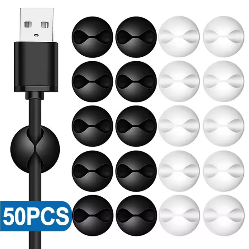 Desk Cable Clip - คลิปหนีบสายเคเบิลติดผนัง/โต๊ะทำงาน 5/50 ชิ้น สำหรับจัดการสายไฟ ตัวหนีบสายแบบติดด้วยตัวเอง สำหรับสาย