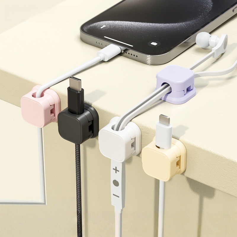 Desk Cable Clip - คลิปจัดสายแม่เหล็กหลากสีแบบติดเอง สำหรับจัดระเบียบสายไฟบนโต๊ะ โต๊ะข้างเตียง ที่ชาร์จ หูฟัง สาย