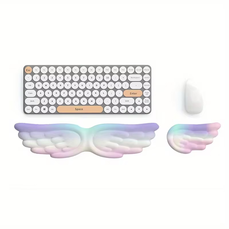 Keyboard Wrist Pad Leather - แผ่นรองเมาส์พร้อมที่รองข้อมือคีย์บอร์ดปีกนางฟ้ากันลื่นที่วางเมาส์สำหรับนักเล่นเกมสำนักงานที่รองข้อมือเหมาะกับเมาส์และคีย์บอร์ด