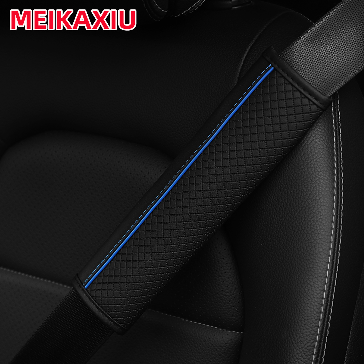 Tech Car Accessories - แผ่นรองไหล่ลายตารางหนัง PU 3 มิติ สำหรับตกแต่งเข็มขัดนิรภัยในรถยนต์ เพื่อการตกแต่งภายในรถยนต์