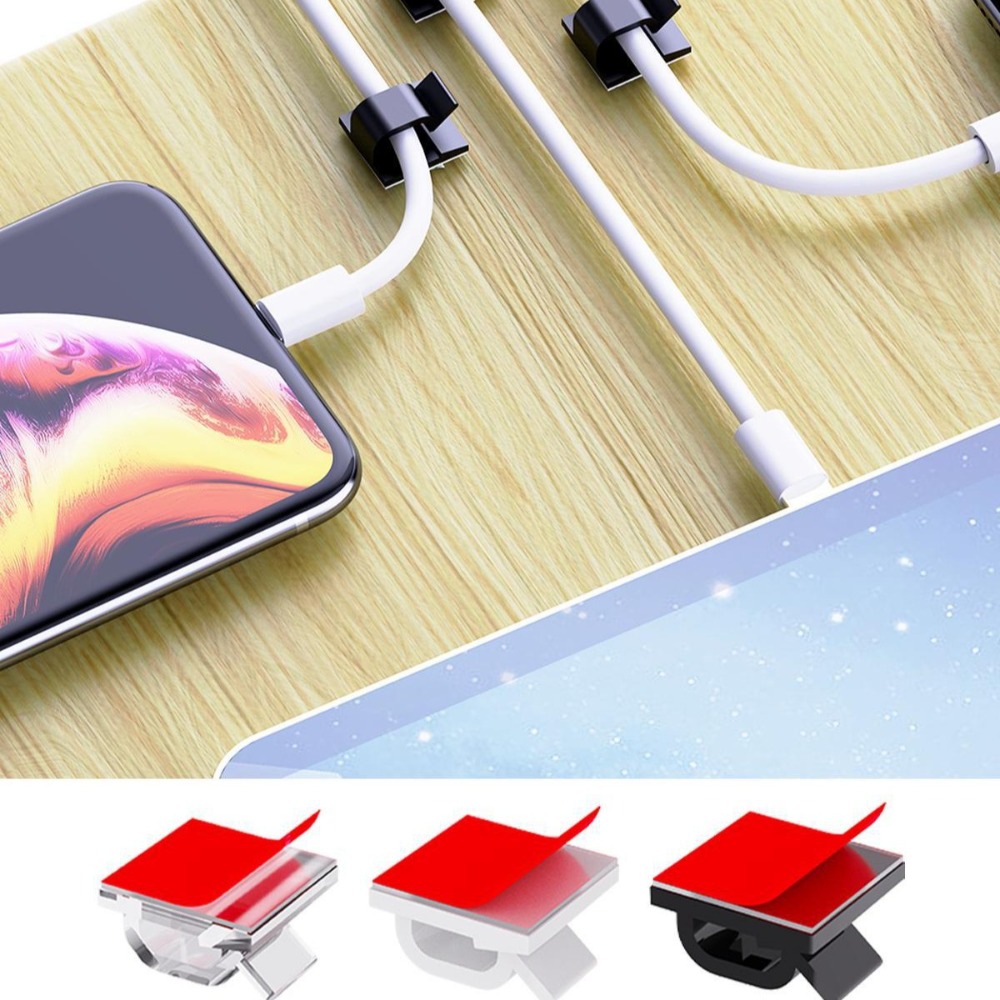 คลิปหนีบสายไฟพลาสติกใสรูปตัว R - Desk Cable Clip บทวิจารณ์และราคา